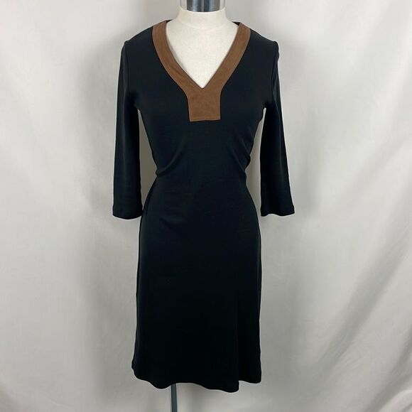 Ralph Lauren Black with Brown Faux Suede Trim Belt Dress - Picture 1 of 4